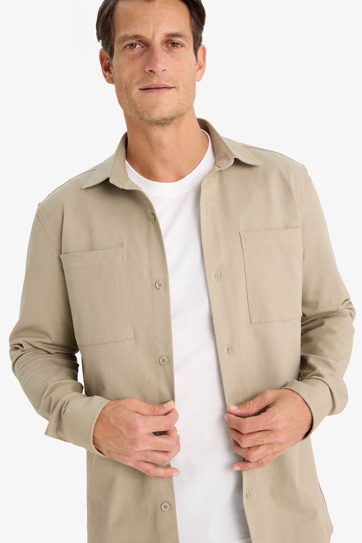 Regular Fit Polo Collar Gabardin Long Sleeve Shirt Main image