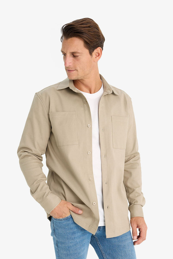 Regular Fit Polo Collar Gabardin Long Sleeve Shirt