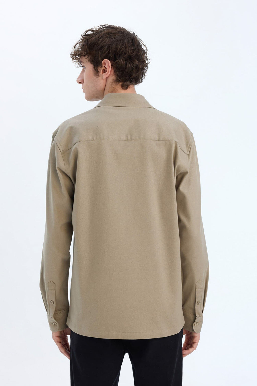 Regular Fit Polo Collar Gabardin Long Sleeve Shirt