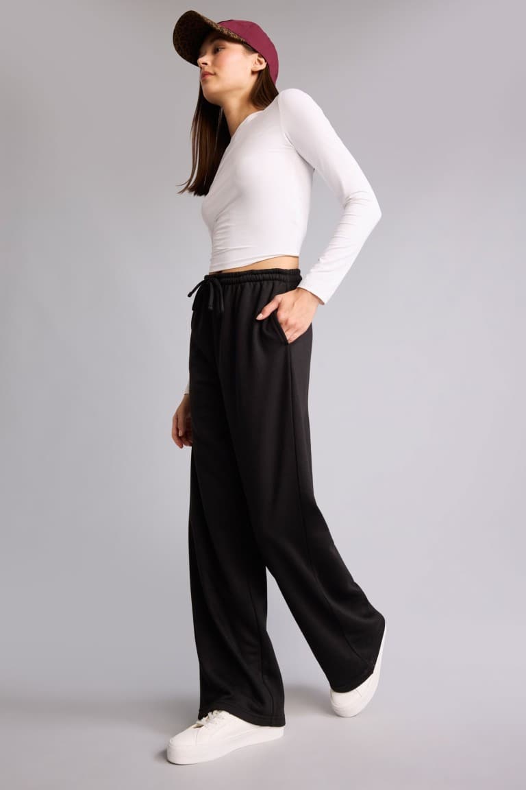 Straight Fit Tied Waist Basic Plain Wide Leg Sweatpants Main image