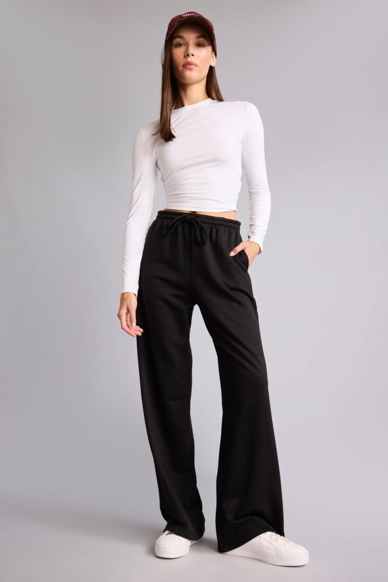 Straight Fit Tied Waist Basic Plain Wide Leg Sweatpants Secondary image