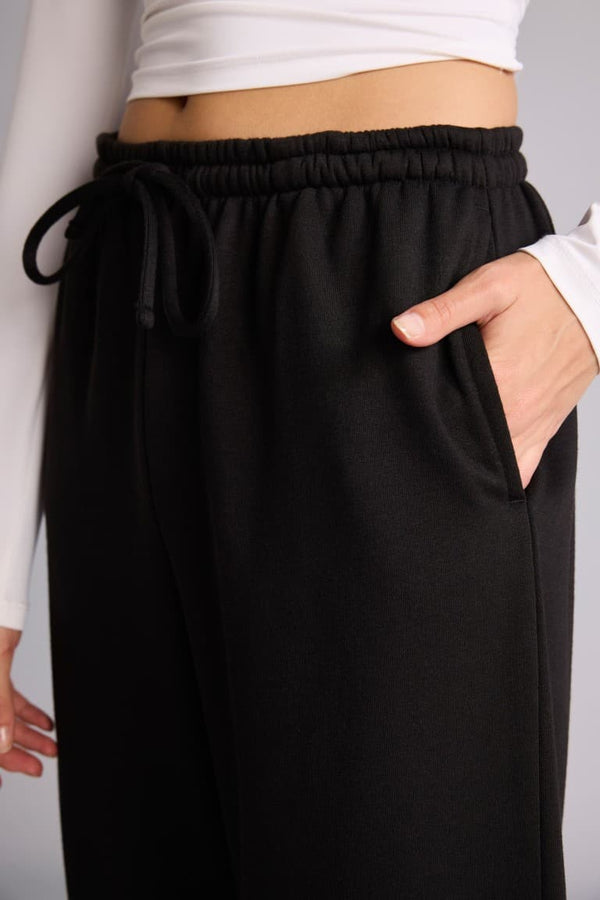 Straight Fit Tied Waist Basic Plain Wide Leg Sweatpants
