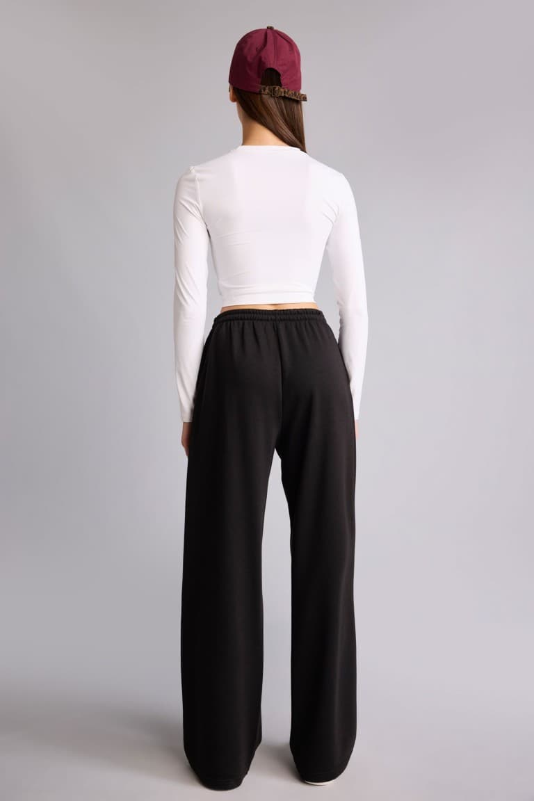 Straight Fit Tied Waist Basic Plain Wide Leg Sweatpants