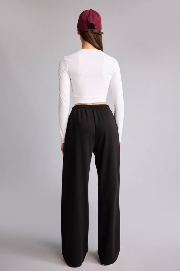 Straight Fit Tied Waist Basic Plain Wide Leg Sweatpants
