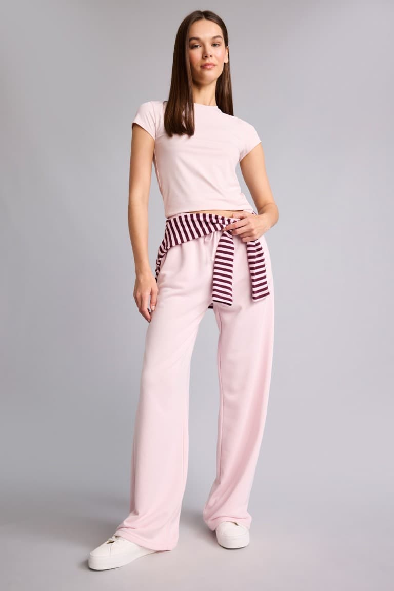 Straight Fit Tied Waist Basic Plain Wide Leg Sweatpants Main image
