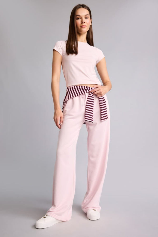 Straight Fit Tied Waist Basic Plain Wide Leg Sweatpants
