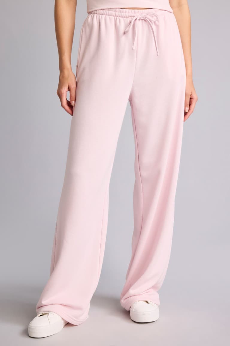 Straight Fit Tied Waist Basic Plain Wide Leg Sweatpants