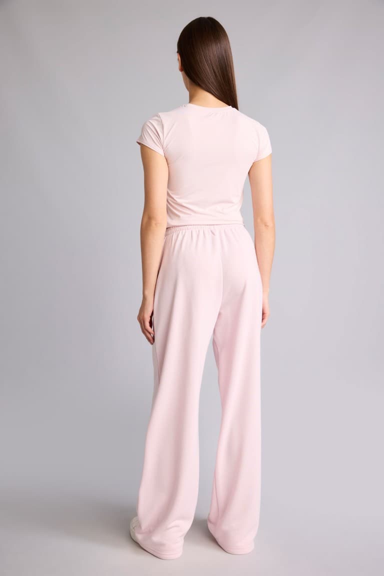 Straight Fit Tied Waist Basic Plain Wide Leg Sweatpants
