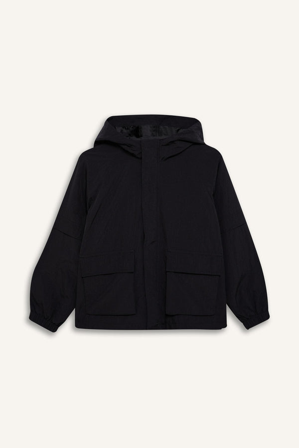 Water Repellent Hooded Zipper Snap Pocket Raincoat Girls