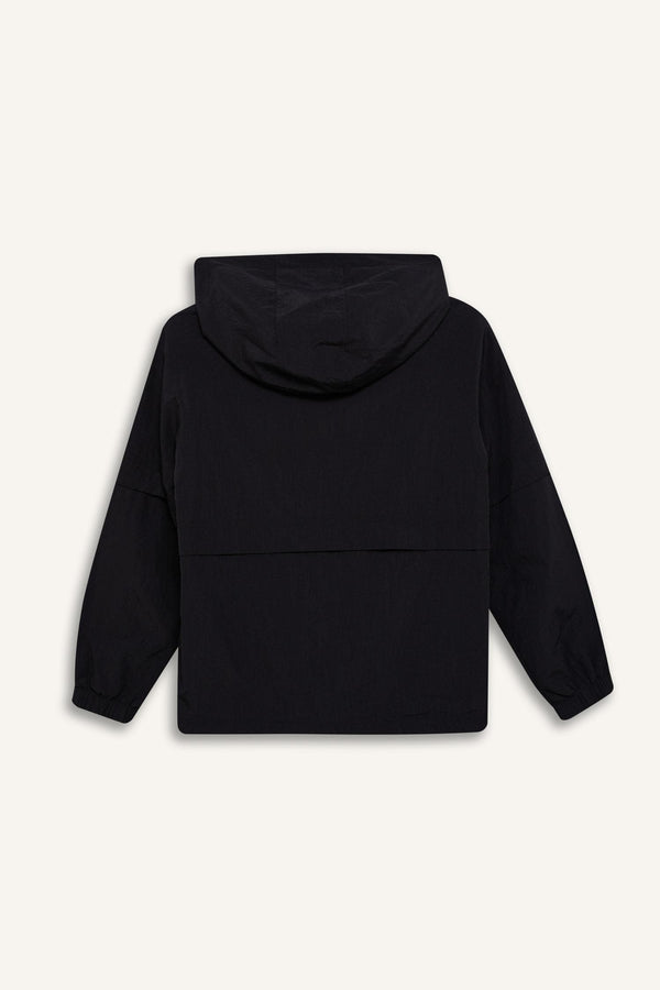 Water Repellent Hooded Zipper Snap Pocket Raincoat Girls