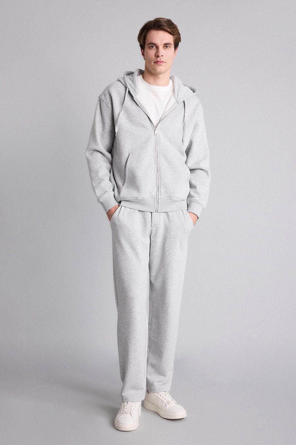 Relax Fit Hooded Soft Furry Inside Basic Plain Pocket Thick Zippered Sweatshirt