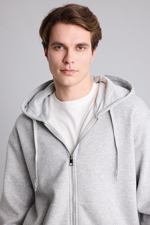 Relax Fit Hooded Soft Furry Inside Basic Plain Pocket Thick Zippered Sweatshirt