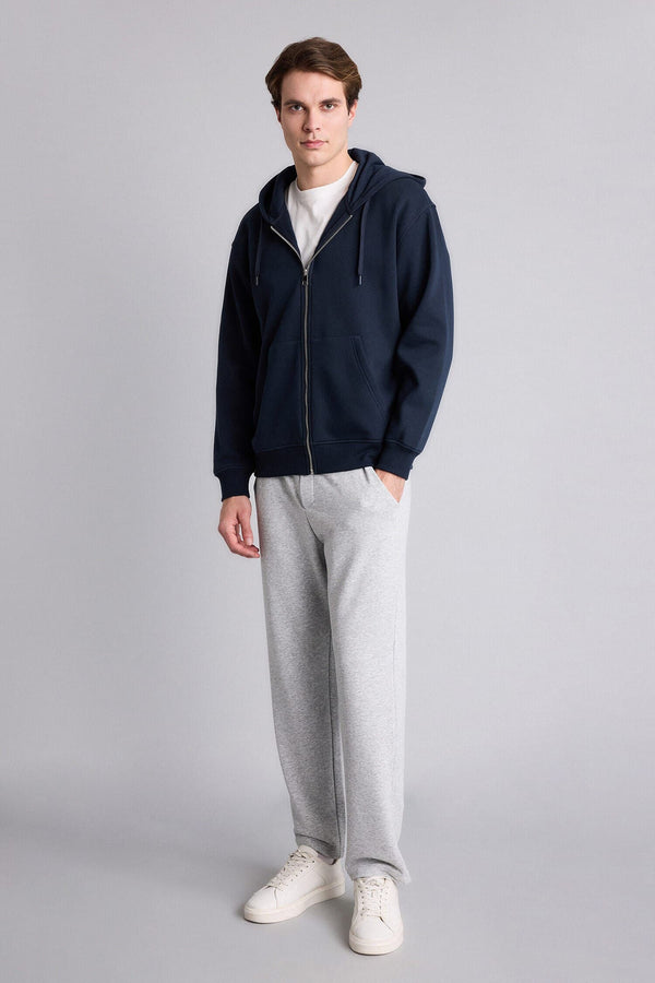 Relax Fit Hooded Soft Furry Inside Basic Plain Pocket Thick Zippered Sweatshirt