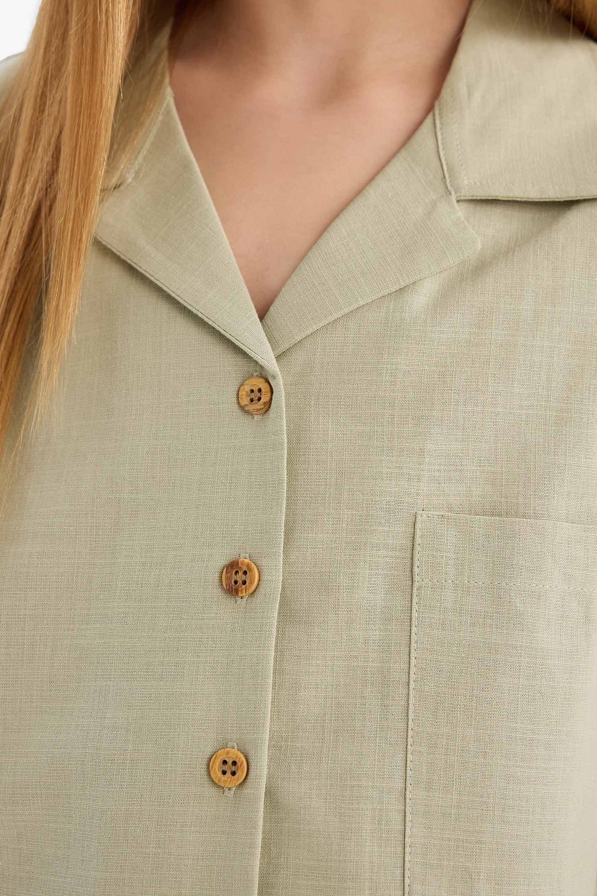 Girl Linen Short Sleeve Crop Shirt