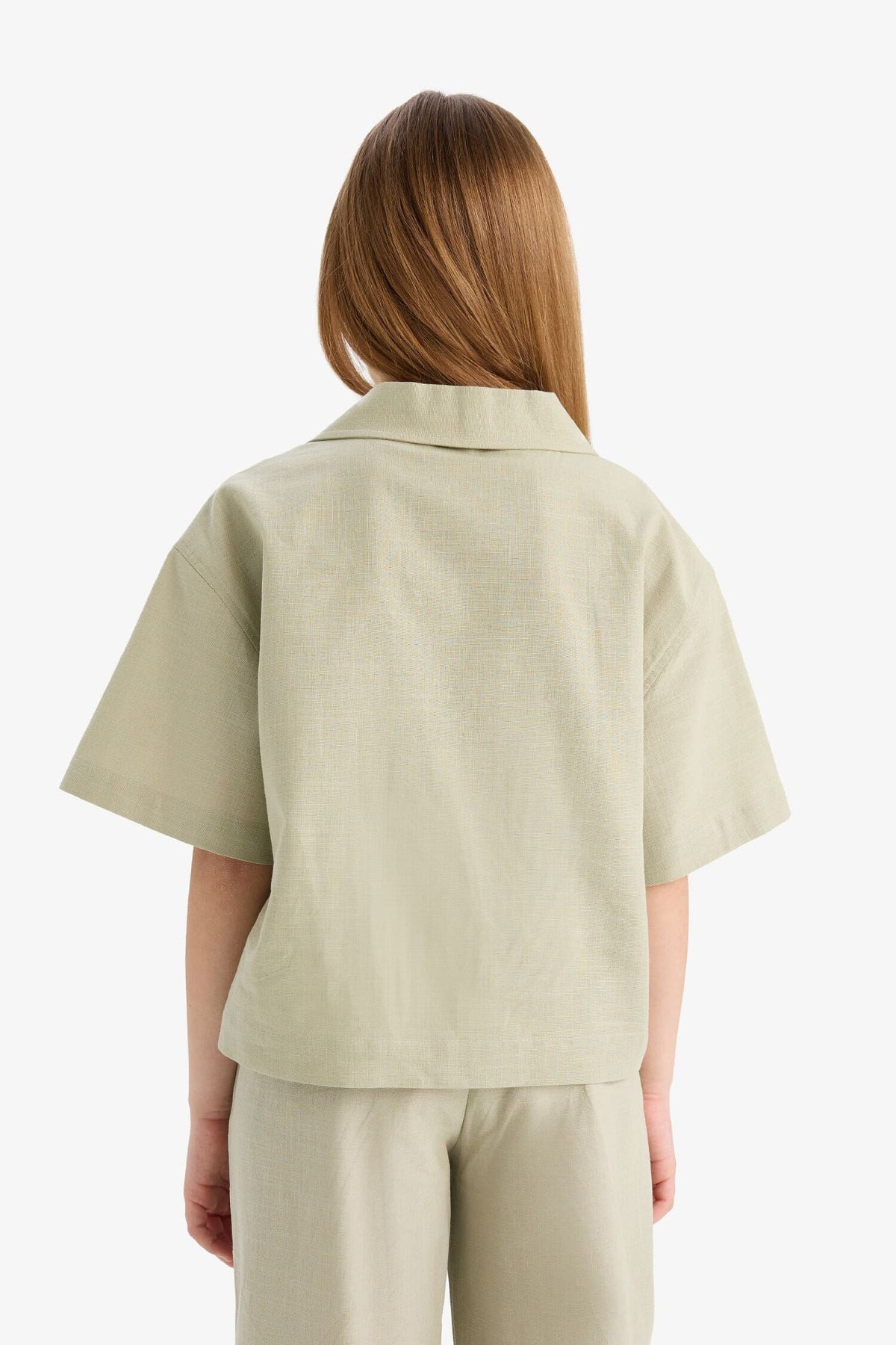 Girl Linen Short Sleeve Crop Shirt