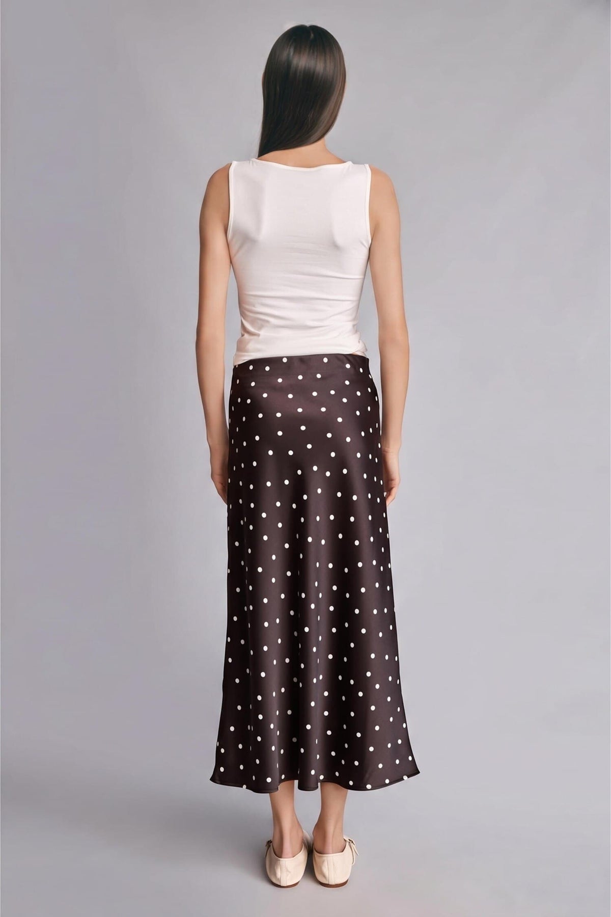 A Cut Satin Normal Waist Maxi Skirt