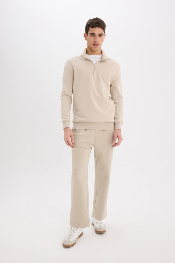 Regular Fit Sweatpants with Fleece Inside, Basic Plain Pocket, Tie Waist, Straight Leg