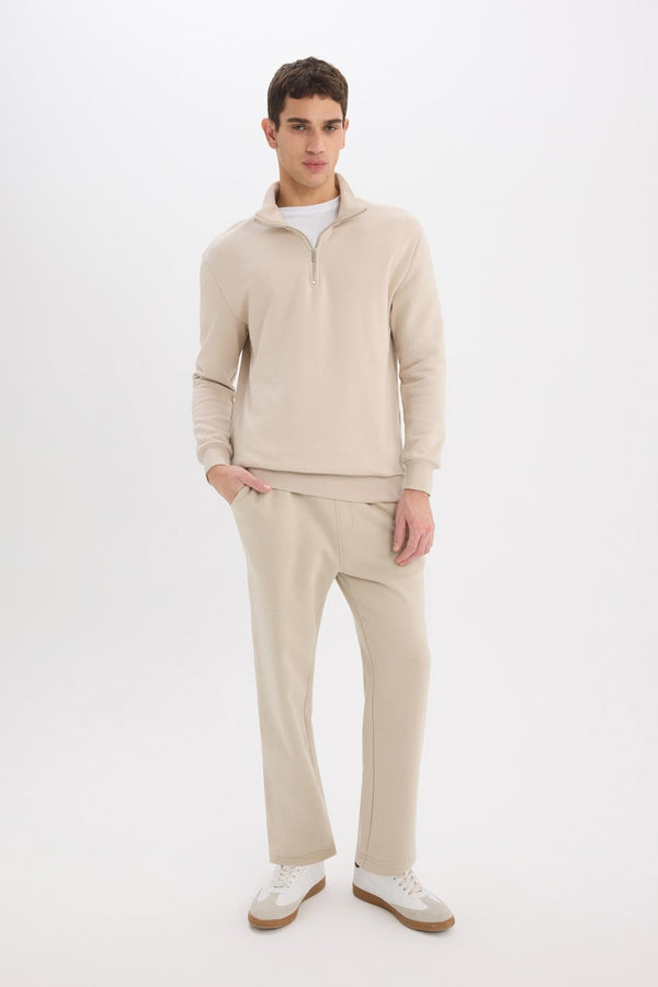 Regular Fit Sweatpants with Fleece Inside, Basic Plain Pocket, Tie Waist, Straight Leg