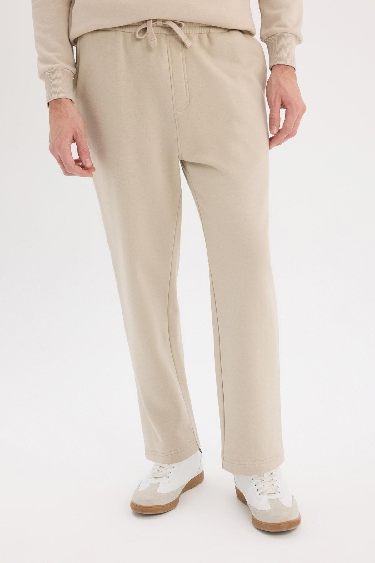 Regular Fit Sweatpants with Fleece Inside, Basic Plain Pocket, Tie Waist, Straight Leg