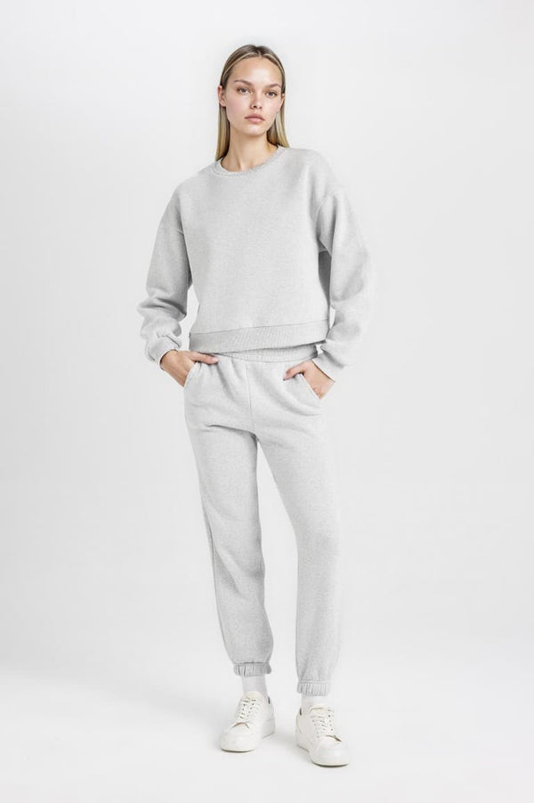 Regular Fit 2-Piece Set Thick Crew Neck Sweatshirt Flexible Waist Jogger Sweatpants