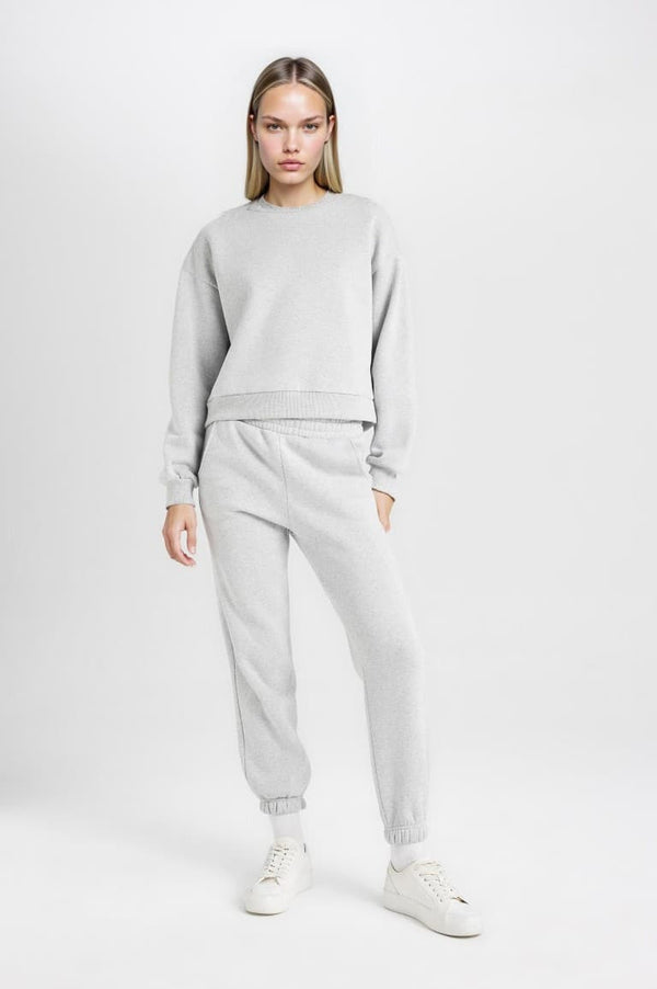 Regular Fit 2-Piece Set Thick Crew Neck Sweatshirt Flexible Waist Jogger Sweatpants