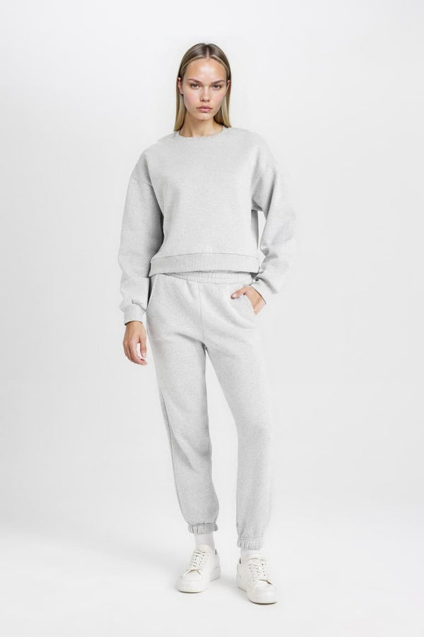 Regular Fit 2-Piece Set Thick Crew Neck Sweatshirt Flexible Waist Jogger Sweatpants