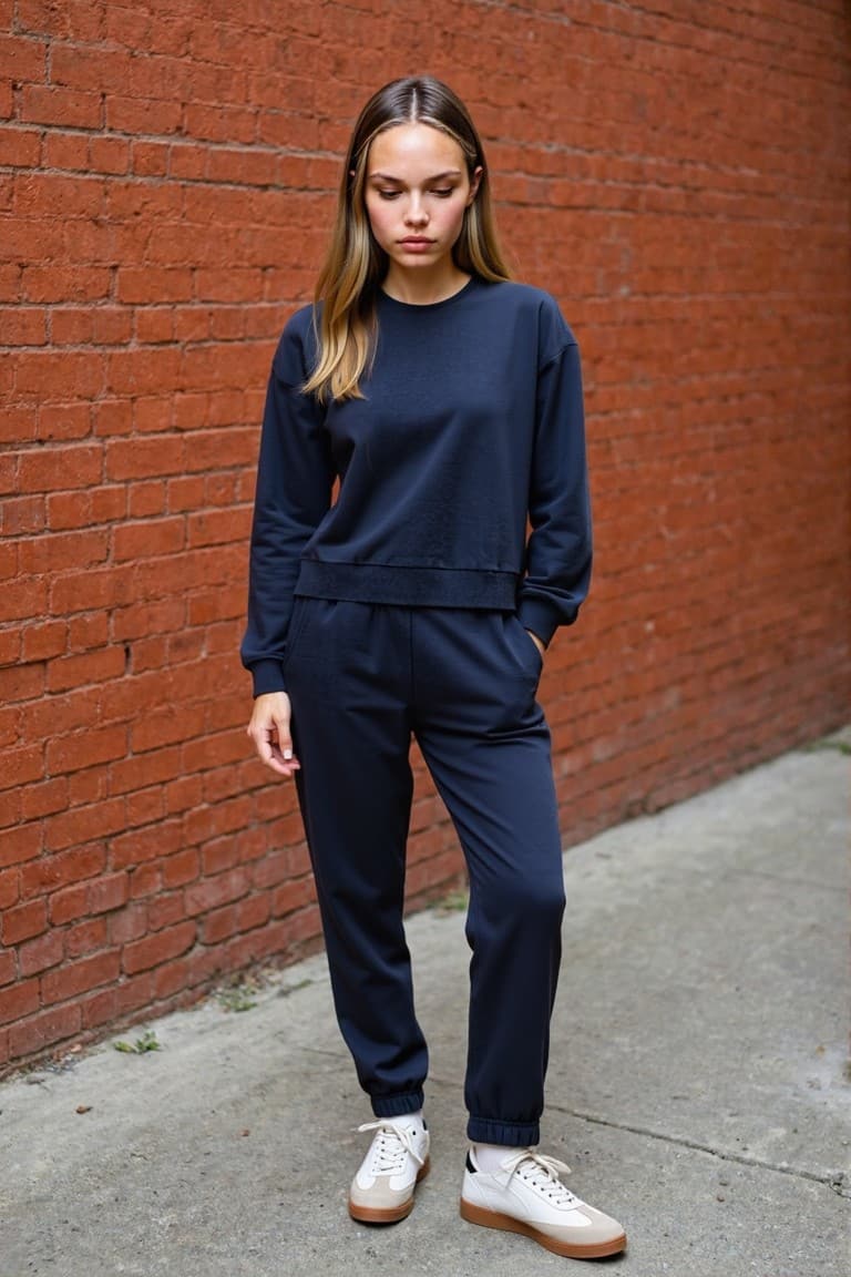 Regular Fit 2-Piece Set Thick Crew Neck Sweatshirt Flexible Waist Jogger Sweatpants