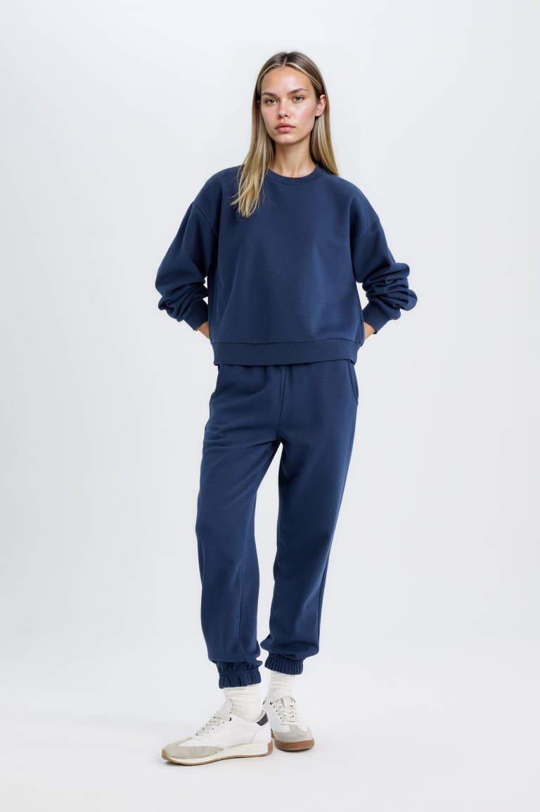 Regular Fit 2-Piece Set Thick Crew Neck Sweatshirt Flexible Waist Jogger Sweatpants