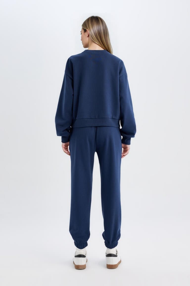Regular Fit 2-Piece Set Thick Crew Neck Sweatshirt Flexible Waist Jogger Sweatpants