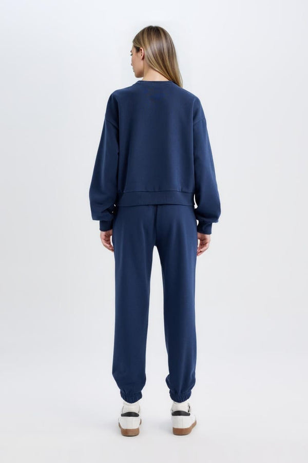 Regular Fit 2-Piece Set Thick Crew Neck Sweatshirt Flexible Waist Jogger Sweatpants