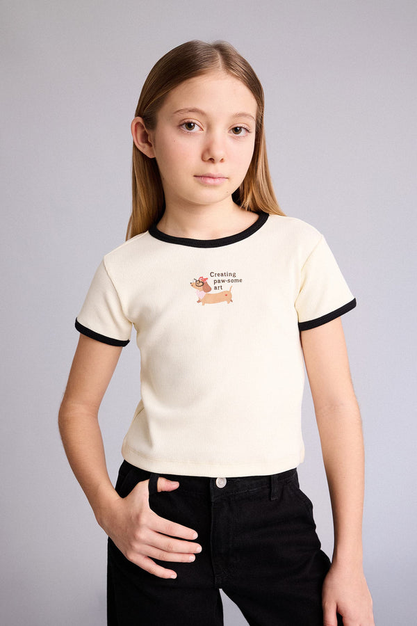 Printed Ribbed Camisole T-Shirt Girls