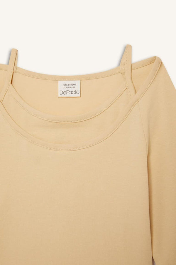 Girl Slim Fit Sweet Printed Corduroy Long Sleeve T-Shirt