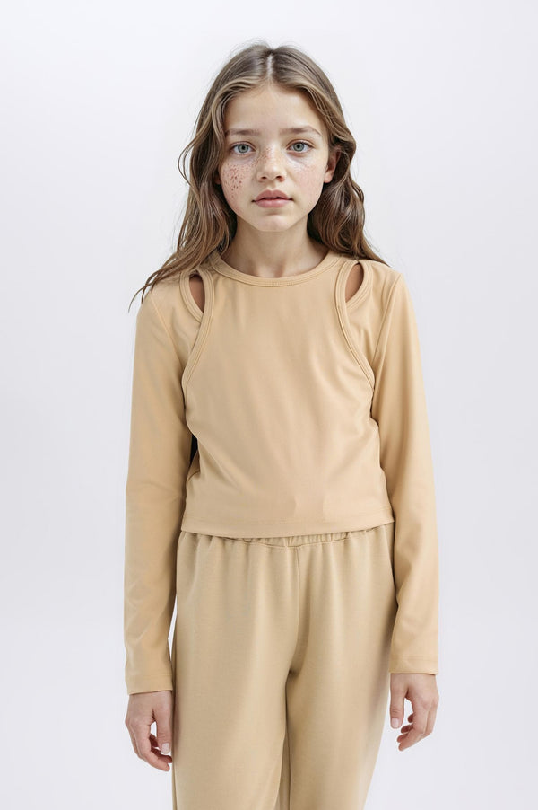 Slim Fit Slim Fit Crew Neck Ribbed Camisole Long Sleeve T-Shirt Girls