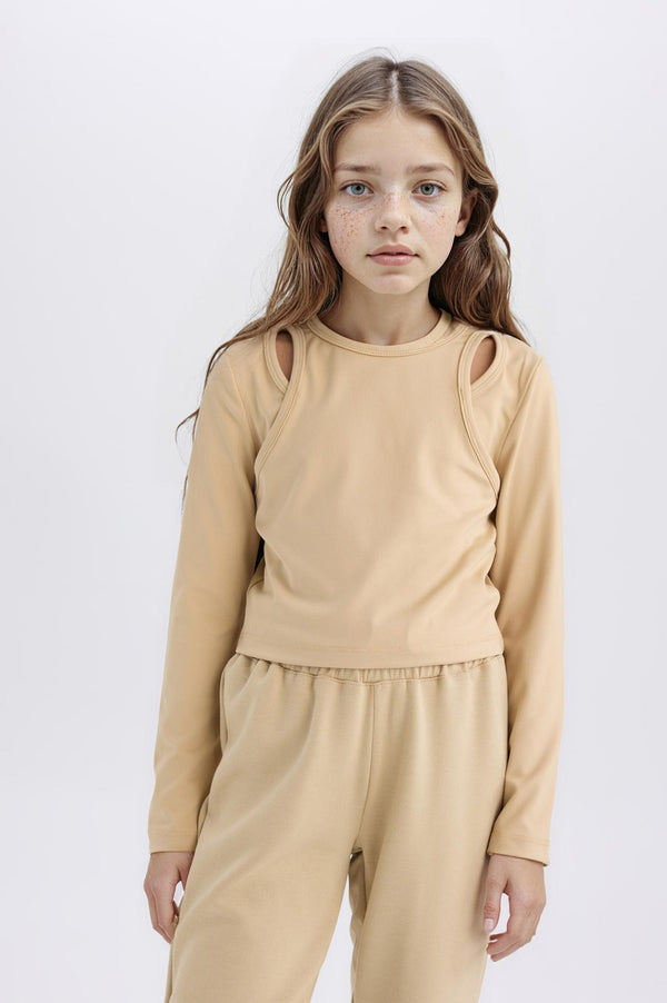 Slim Fit Slim Fit Crew Neck Ribbed Camisole Long Sleeve T-Shirt Girls