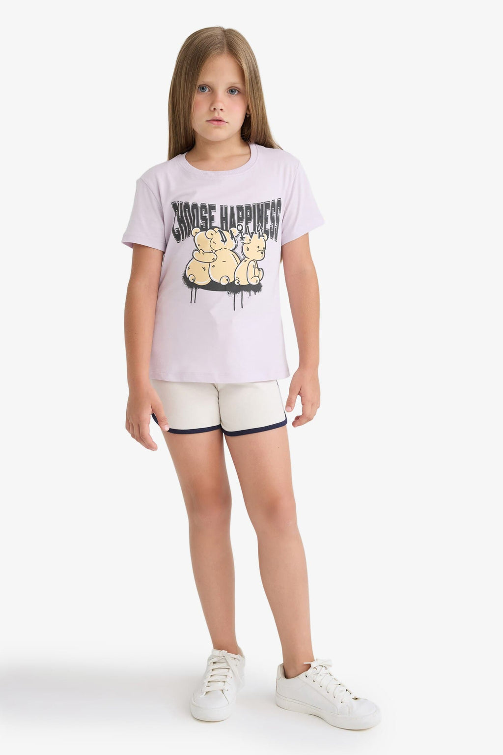 Girl Kids Bicycle Collar Printed Short Sleeve T-shirt