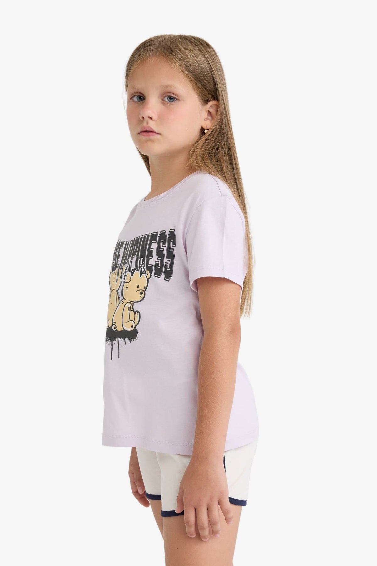 Girl Kids Bicycle Collar Printed Short Sleeve T-shirt