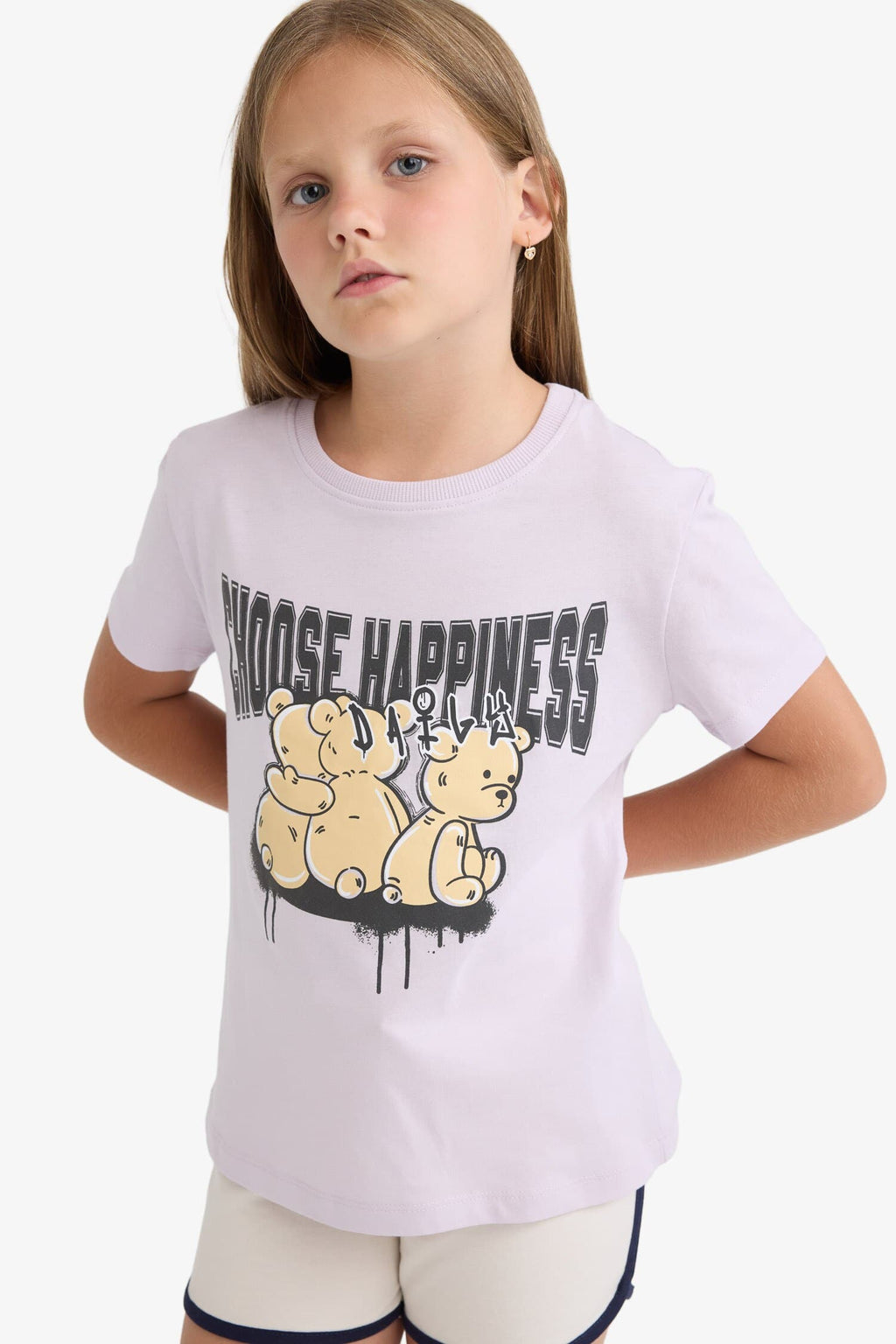 Girl Kids Bicycle Collar Printed Short Sleeve T-shirt