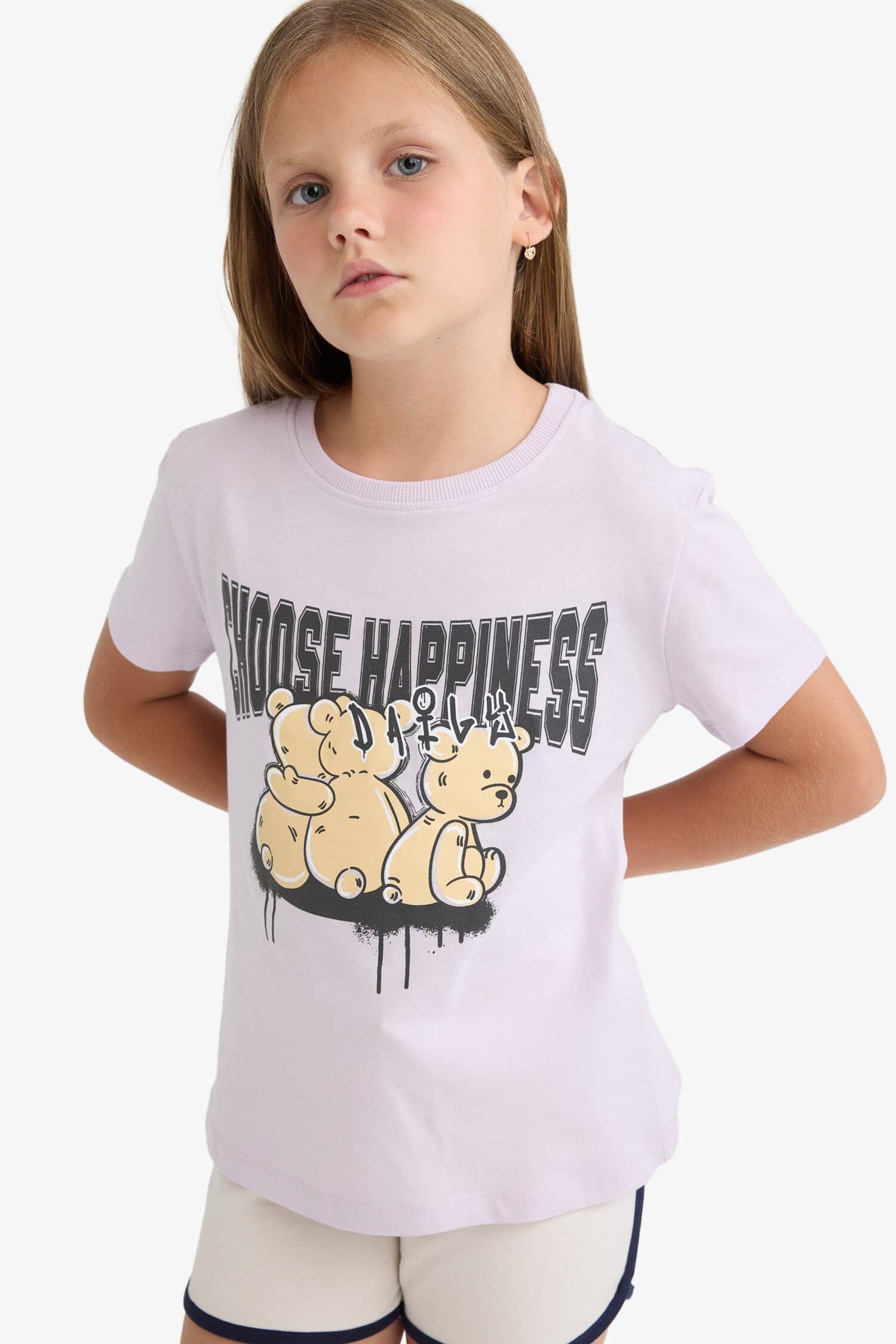Girl Kids Bicycle Collar Printed Short Sleeve T-shirt