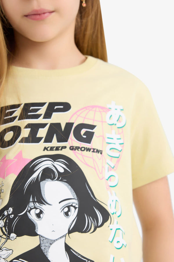 Girl Regular Fit Crew Neck Anime Print T-Shirt