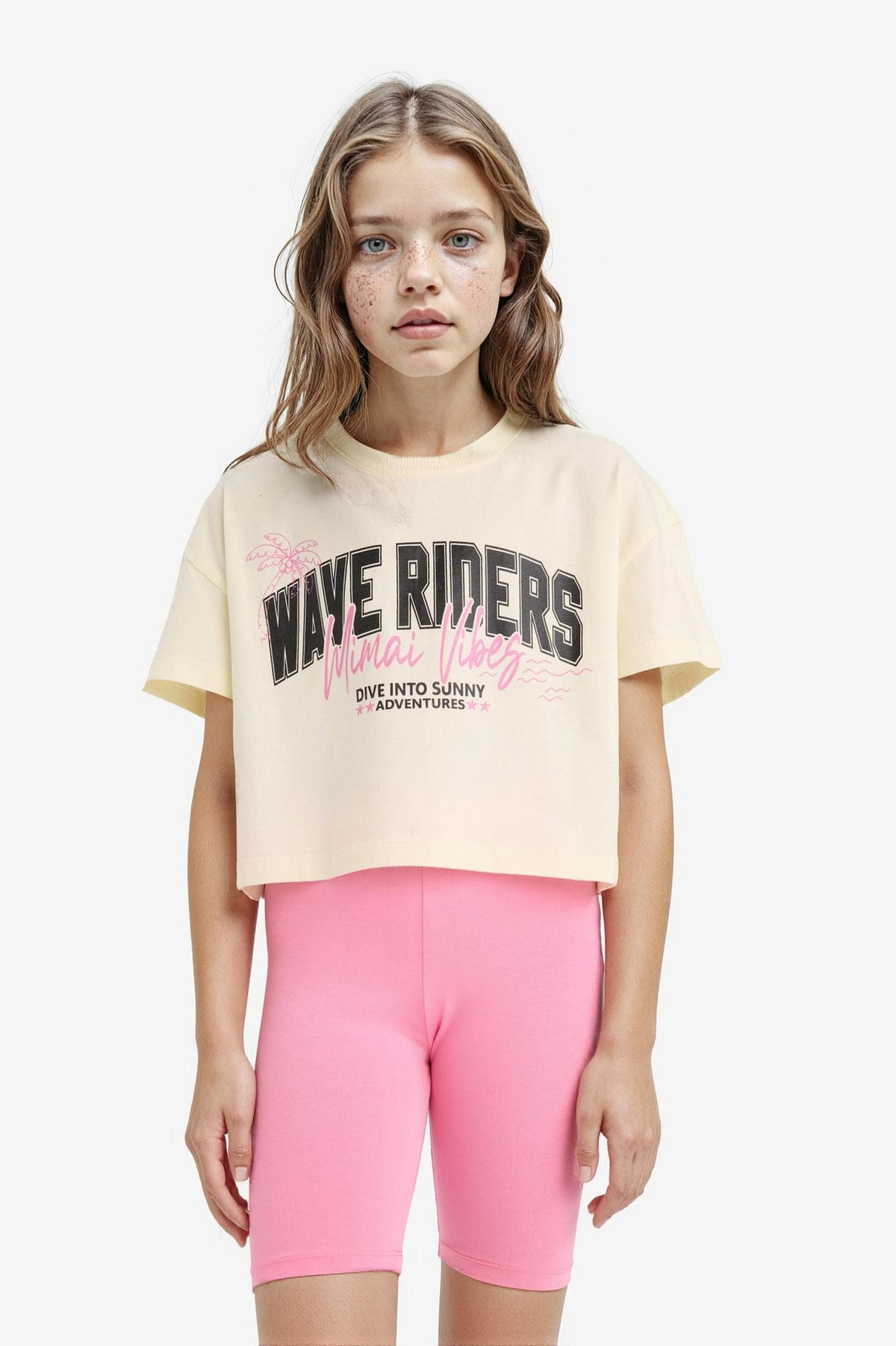 Girl Kids Bicycle Collar Printed Short Sleeve T-shirt
