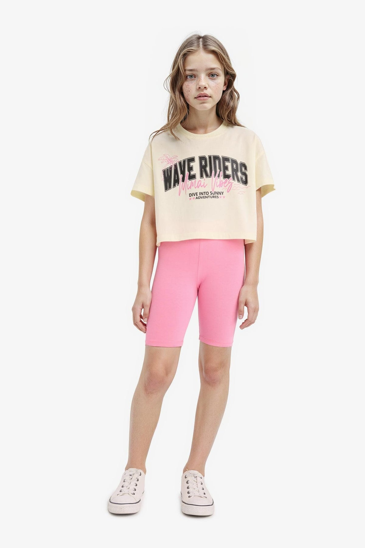Girl Kids Bicycle Collar Printed Short Sleeve T-shirt