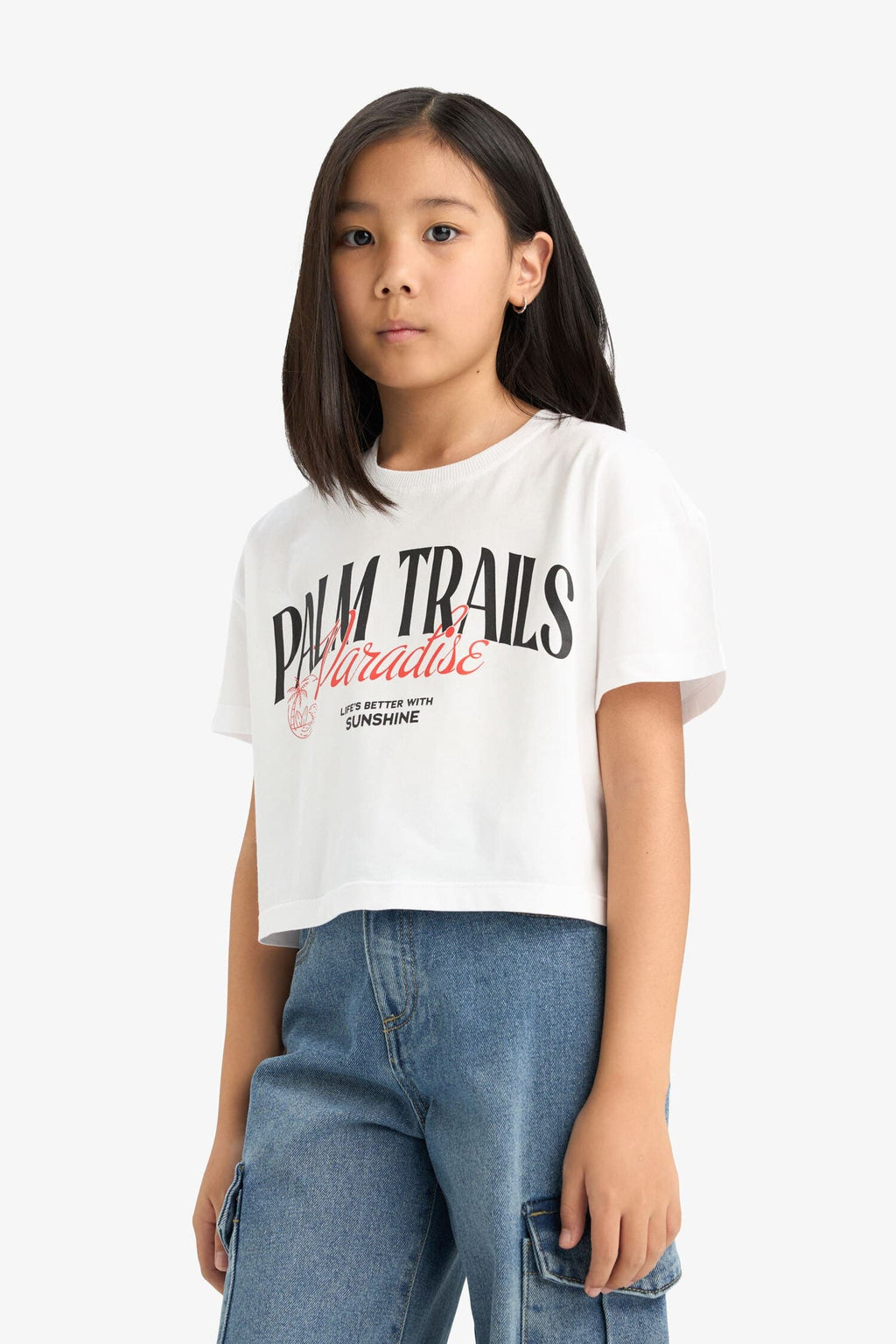 Girl Kids Bicycle Collar Printed Short Sleeve T-shirt