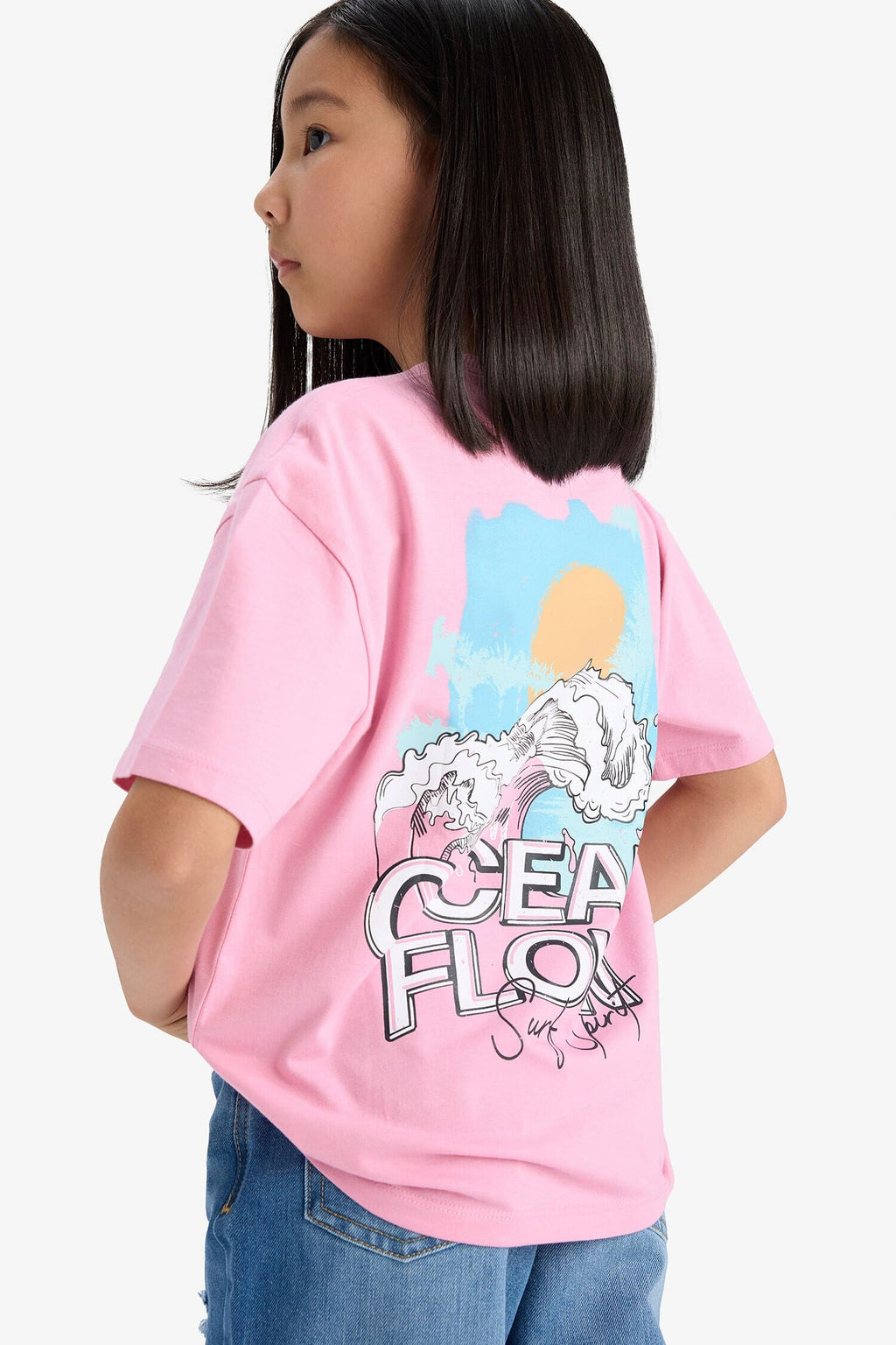 Girl Child Relax Fit Bicycle Collar Printed Short Sleeve T-Shirt