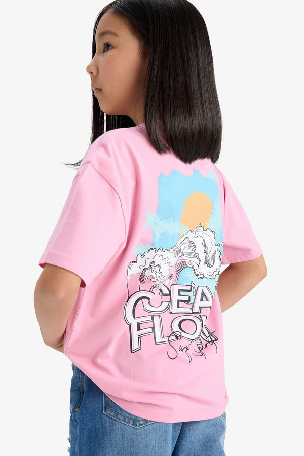Girl Child Relax Fit Bicycle Collar Printed Short Sleeve T-Shirt