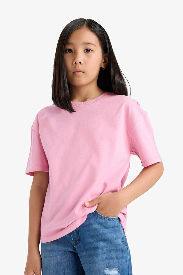 Girl Child Relax Fit Bicycle Collar Printed Short Sleeve T-Shirt