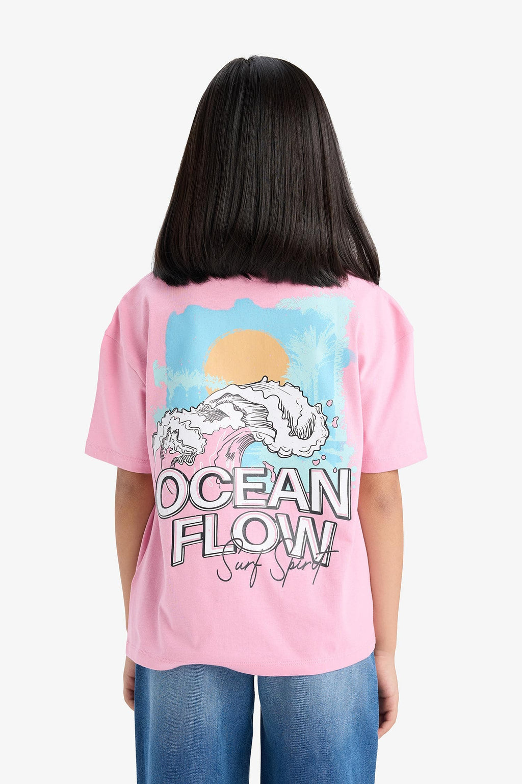 Girl Child Relax Fit Bicycle Collar Printed Short Sleeve T-Shirt