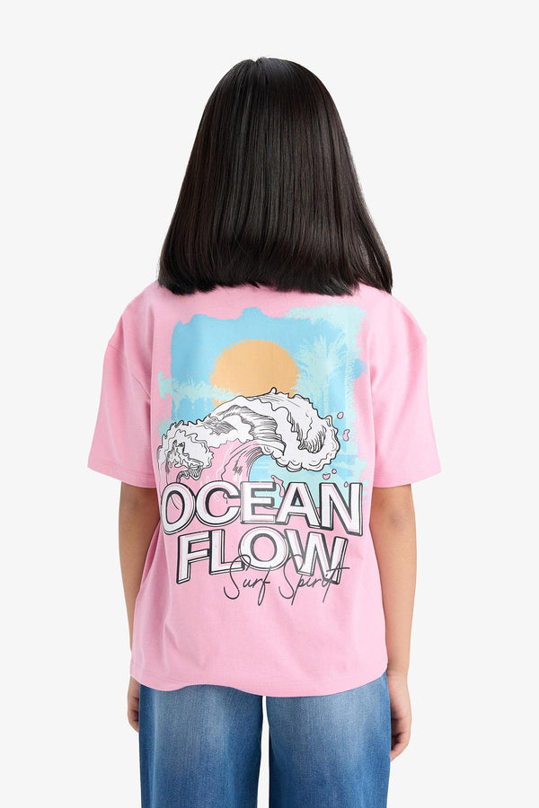 Girl Child Relax Fit Bicycle Collar Printed Short Sleeve T-Shirt
