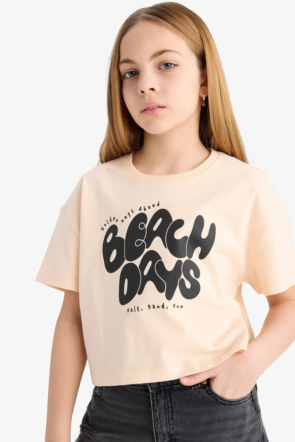 Girl Crew Neck Slogan Printed T-Shirt