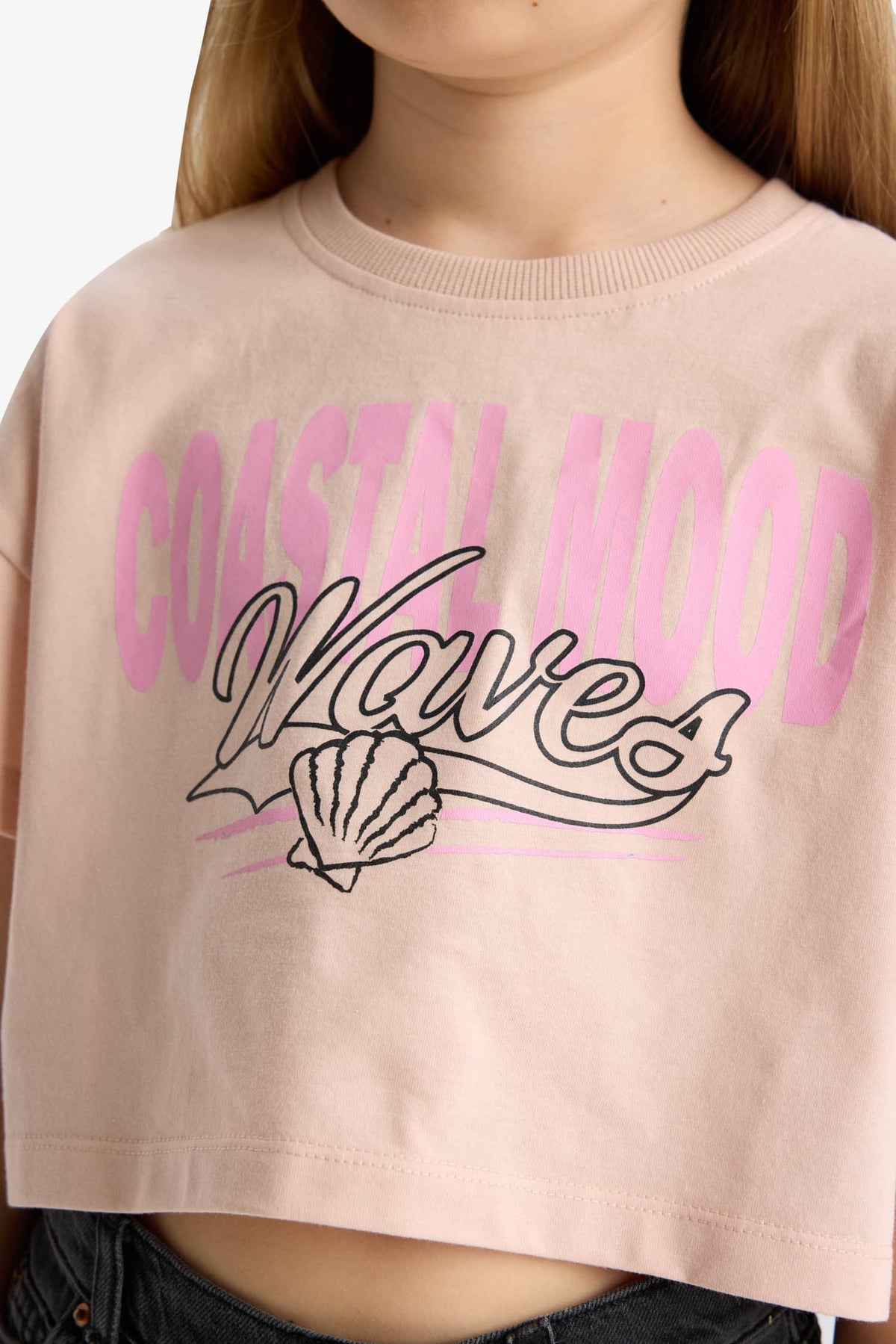 Girls Crop Crew Neck Printed Short Sleeve T-Shirt