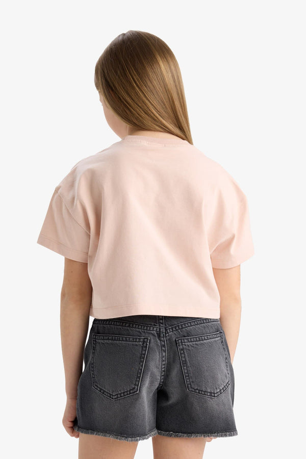 Girls Crop Crew Neck Printed Short Sleeve T-Shirt